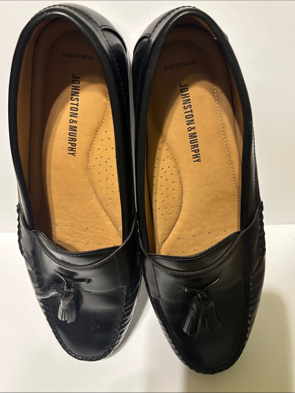 Johnston & Murphy Black Sheepskin Tassel Slip-On Loafers